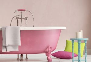 Ροζ λουτρό (40 φωτογραφίες): καλά παραδείγματα σχεδίασης