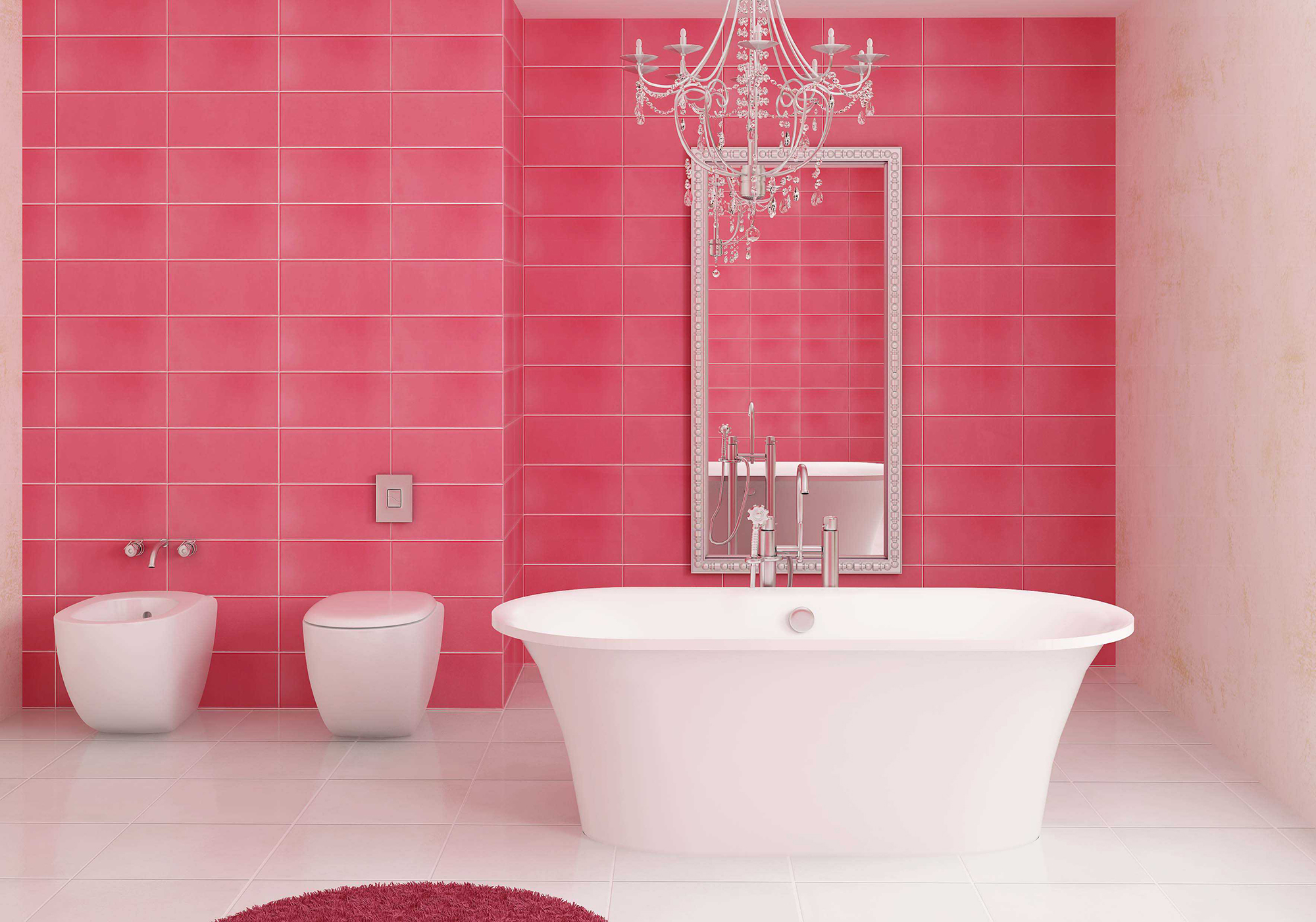 Ροζ κεραμίδι και χαλάκι μπάνιου