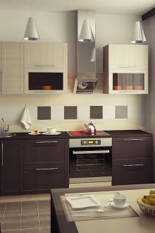 Σκούρο wenge και μπεζ χρώμα στο σχεδιασμό κουζίνας