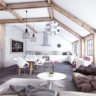 Ξύλινα δοκάρια σε μια λευκή οροφή