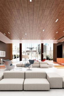 Ξύλινη οροφή με προβολείς