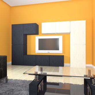 Ένας όμορφος συνδυασμός πορτοκαλί και μαύρου στο σαλόνι