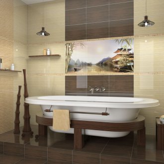 Πλακάκια με την εικόνα του μπαμπού στο εσωτερικό του μπάνιου