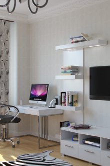 Λευκό καθιστικό με χώρο εργασίας