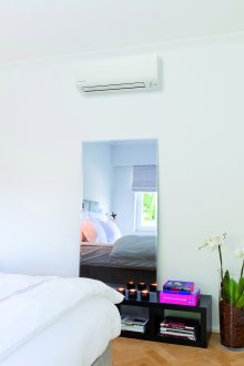 Λευκός κλιματισμός σε ένα υπνοδωμάτιο με λευκούς τοίχους