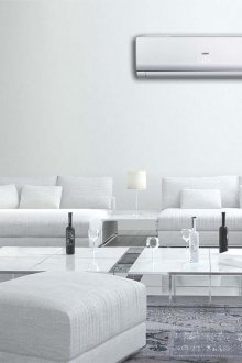 Λευκός κλιματισμός σε ένα μινιμαλιστικό εσωτερικό σαλόνι