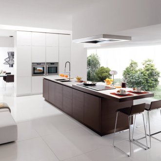Minimalism dapur moden dengan pulau besar