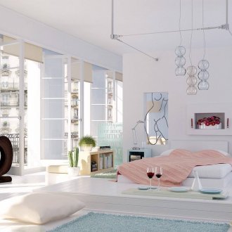 Λευκό και Μπλε Art Nouveau Υπνοδωμάτιο