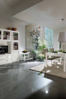 Γκρίζο και λευκό κλασικό σαλόνι-κουζίνα