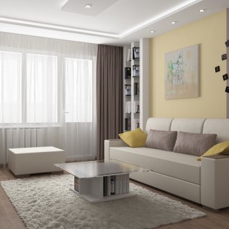 Κίτρινες προθέσεις σε ένα μοντέρνο σαλόνι