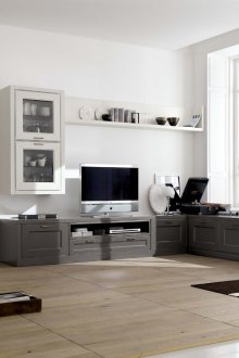 Λευκά, γκρι και καφέ χρώματα στο εσωτερικό ενός σύγχρονου καθιστικού