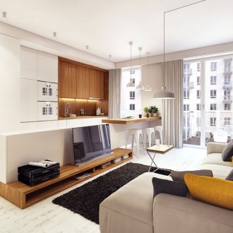 Moderna sala de estar-cocina