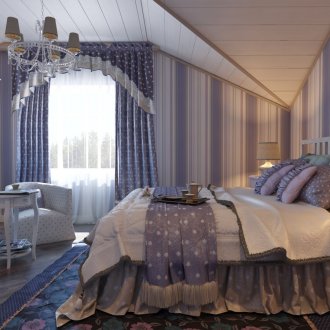 Όμορφη κρεβατοκάμαρα σοφίτας σε στυλ πρότυπου