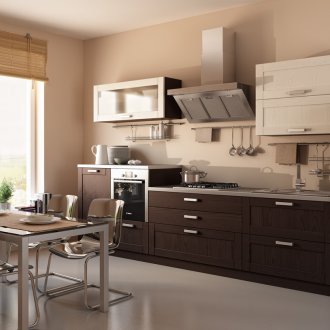 Μπεζ και καφέ μοντέρνα κουζίνα