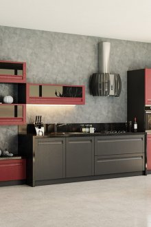 Κόκκινο και μαύρο σχεδιασμό κουζίνας