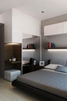 Λευκή και γκρι κρεβατοκάμαρα σε μοντέρνο στιλ