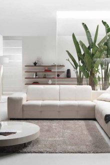 Αξεσουάρ και ένα λευκό καναπέ γωνίας στο μοντέρνο σαλόνι