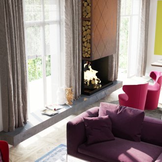 Art Nouveau καθιστικό με φωτεινά στοιχεία και τζάκι