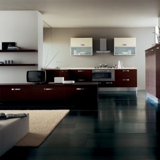 Μαύρα, καφέ και λευκά χρώματα στο εσωτερικό με το στυλ του κονστρουκτιβισμού