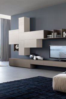 Μαύροι τοίχοι στο σαλόνι με το στυλ του κονστρουκτιβισμού