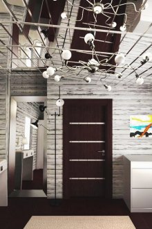 Δωμάτιο με ξύλινη επένδυση και οροφή με καθρέφτη