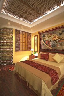 Πολυτελές εσωτερικό υπνοδωματίου σε αφρικανικού στιλ