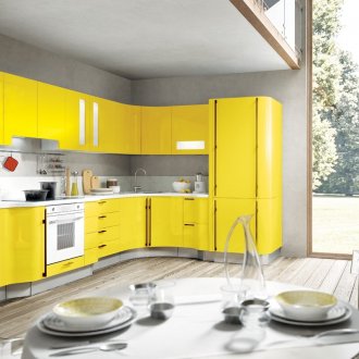 Κίτρινο γωνιακό σύνολο κουζίνας