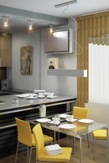 Κάθετες περσίδες υφασμάτων στην κουζίνα