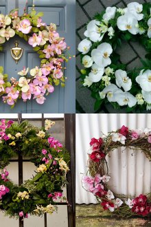 Τεχνητά όμορφα στεφάνια με ορχιδέες.