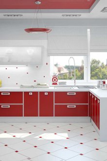 Κόκκινο και λευκό εσωτερικό της κουζίνας