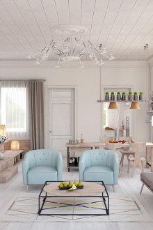 Γκρι και μπλε συνδυασμοί στο εσωτερικό του καθιστικού