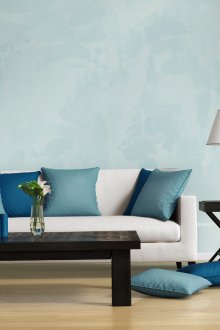 Ανοιχτό μπλε τοίχους στο σαλόνι