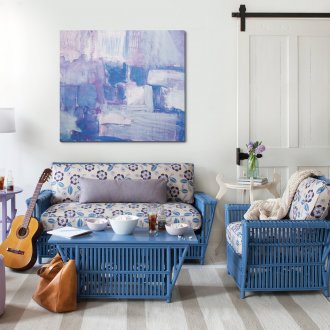 Μπλε έπιπλα λυγαριά στο σαλόνι