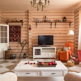 Μπεζ σαλόνι σε εξοχικό στυλ