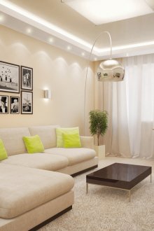 Κομψό μπεζ σαλόνι με στυλ μινιμαλισμού.