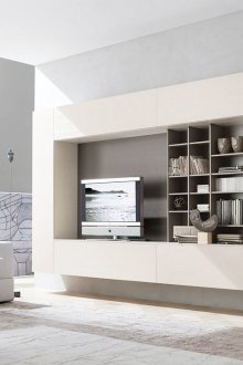 Μπεζ τοίχο του καθιστικού υψηλής τεχνολογίας