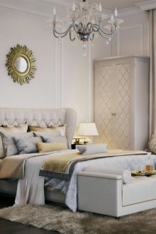 Μπεζ υπόβαθρα σε ένα λευκό και γκρίζο υπνοδωμάτιο