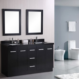 Μαύρο πάγκο με ράφια στο μπάνιο