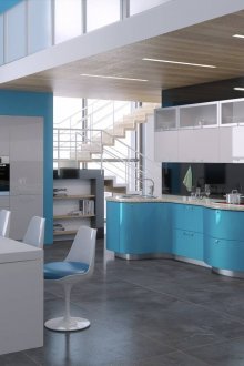 Μοντέρνα μπλε και λευκή κουζίνα