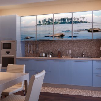 Καλή μπεζ και μπλε κουζίνα