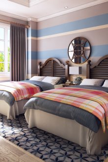 Μπλε λωρίδες στους τοίχους της κρεβατοκάμαρας