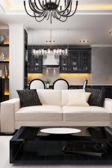Μαύρο και άσπρο έπιπλα για το καθιστικό στο διαμέρισμα