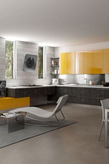 Κίτρινο τόνους στο σαλόνι-κουζίνα