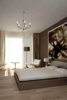 Ασπρόμαυρη ταπετσαρία φωτογραφιών στην κρεβατοκάμαρα