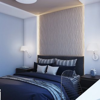 Καφέ και μπλε τοίχους στο υπνοδωμάτιο