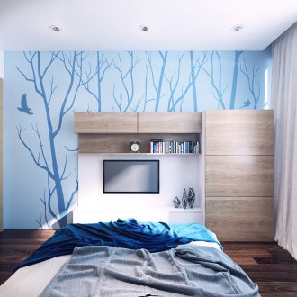 Καφέ και μπλε τόνους στην κρεβατοκάμαρα