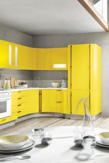 Γωνιακή ακτίνα Γκρι-κίτρινη κουζίνα