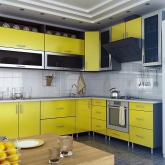 Μαύρο και κίτρινο γωνιακό σύνολο κουζίνας