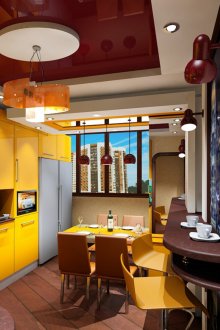 Κίτρινο, καφέ και μπεζ χρώματα στο εσωτερικό της κουζίνας