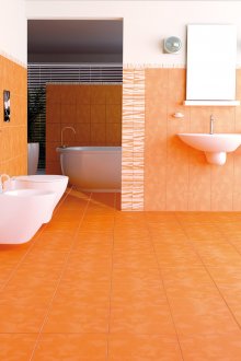 Λευκό-πορτοκαλί κεραμίδι στο μπάνιο